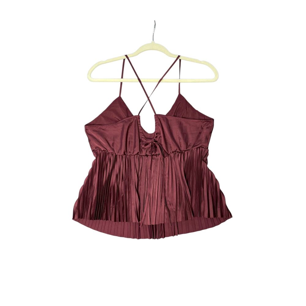 NWT Banana Republic Maroon Pleated Sleeveless Open X-Back Cami Tank Size Medium - Picture 2 of 5